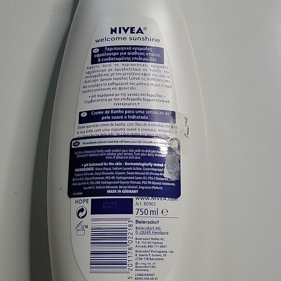 NIVEA GERMANY HUGE 25 OZ WELCOME SUNSHINE COCONUT TROPICAL pH balanced Body Wash - Picture 4 of 8